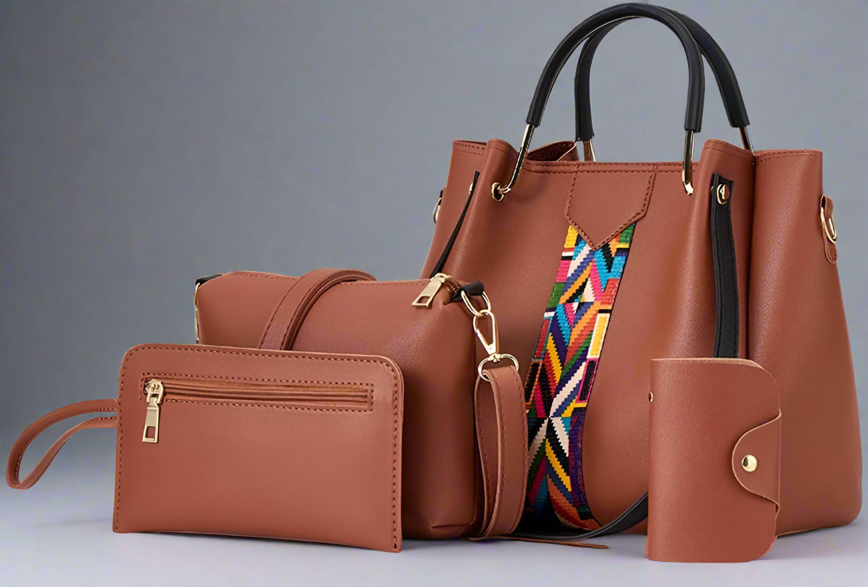Women's Premium 4-in-1 Handbag Set | Tote + Crossbody + Clutch + Wallet |